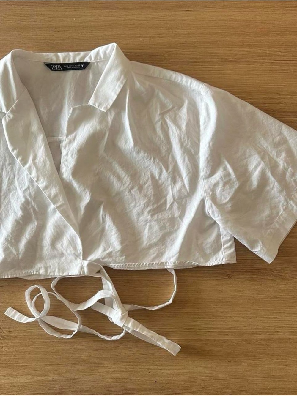 Zara White Cropped Tie-Front Wrap Top